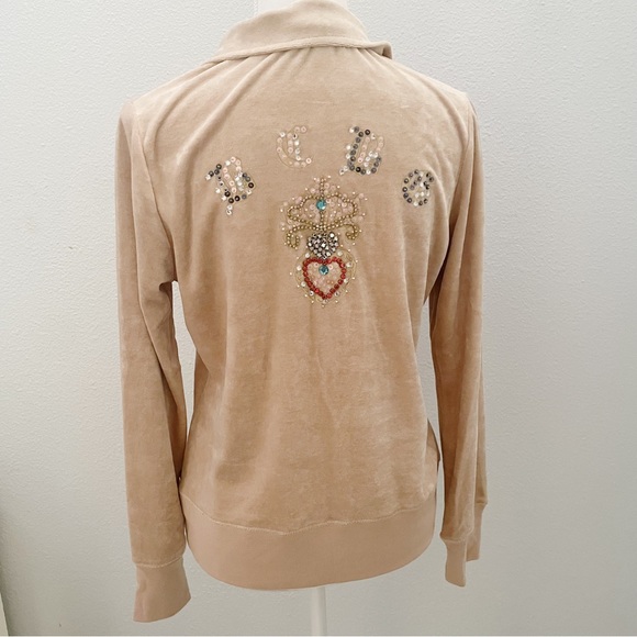 BCBGMaxAzria Jackets & Blazers - NWOT BCBGMAXAZRIA tan velour embellished track jacket size large